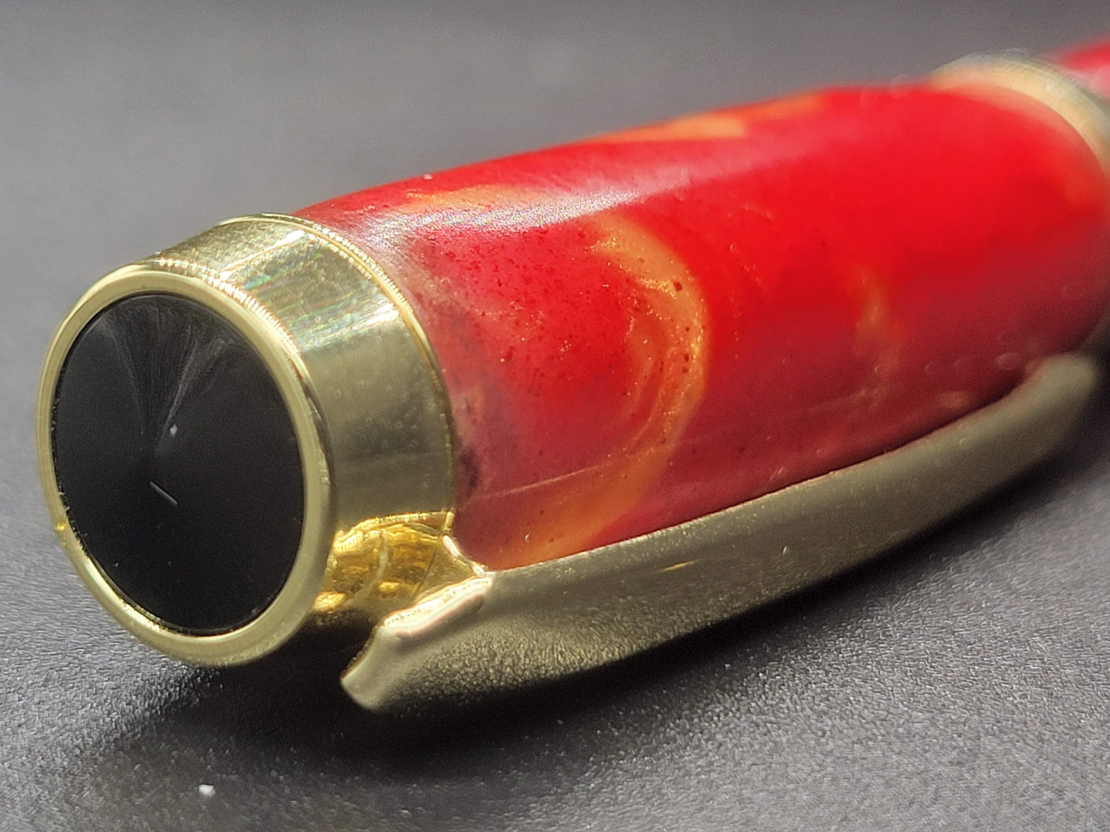 Classic Elite Fountain Pen - Acrylic Red and Gold Swirl