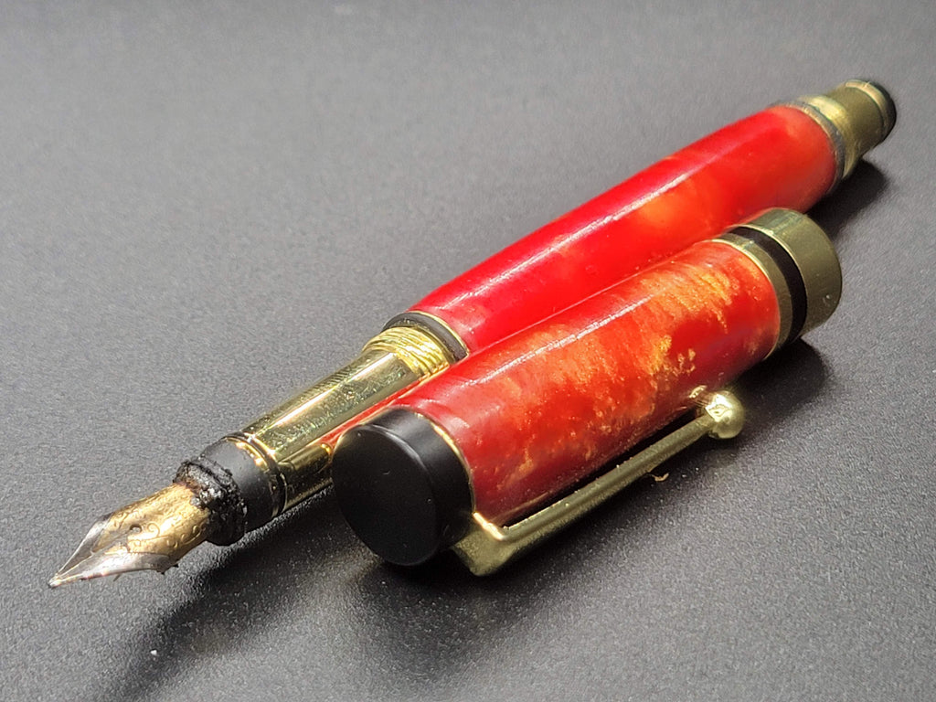 Classic Elite Fountain Pen - Acrylic Red and Gold Swirl