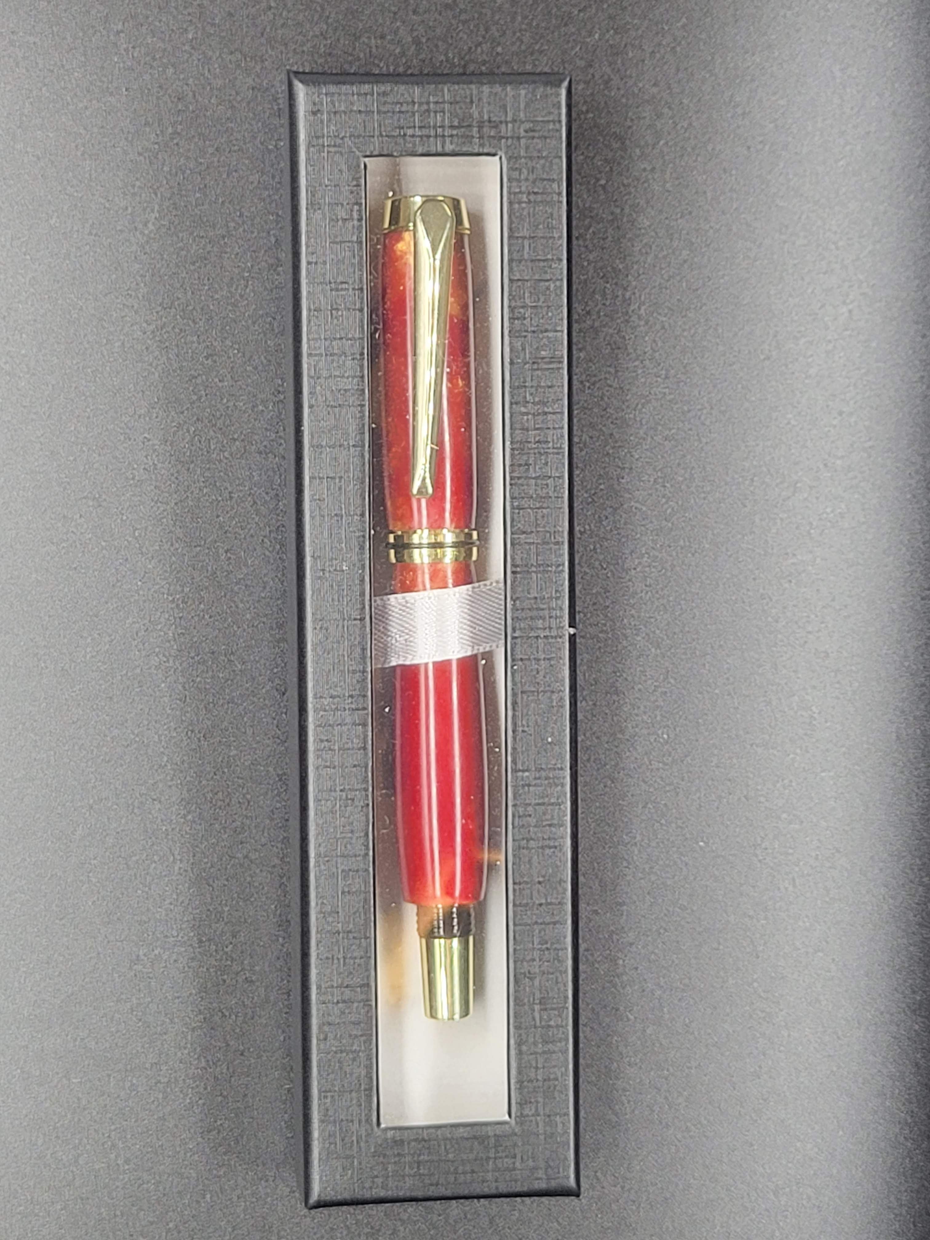 Classic Elite Fountain Pen - Acrylic Red and Gold Swirl