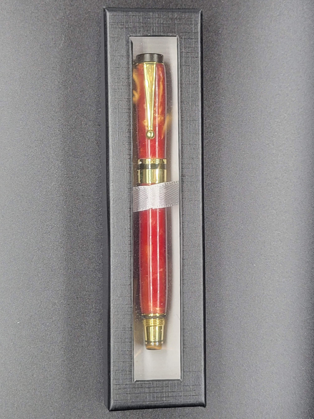 Classic Elite Fountain Pen - Acrylic Red and Gold Swirl