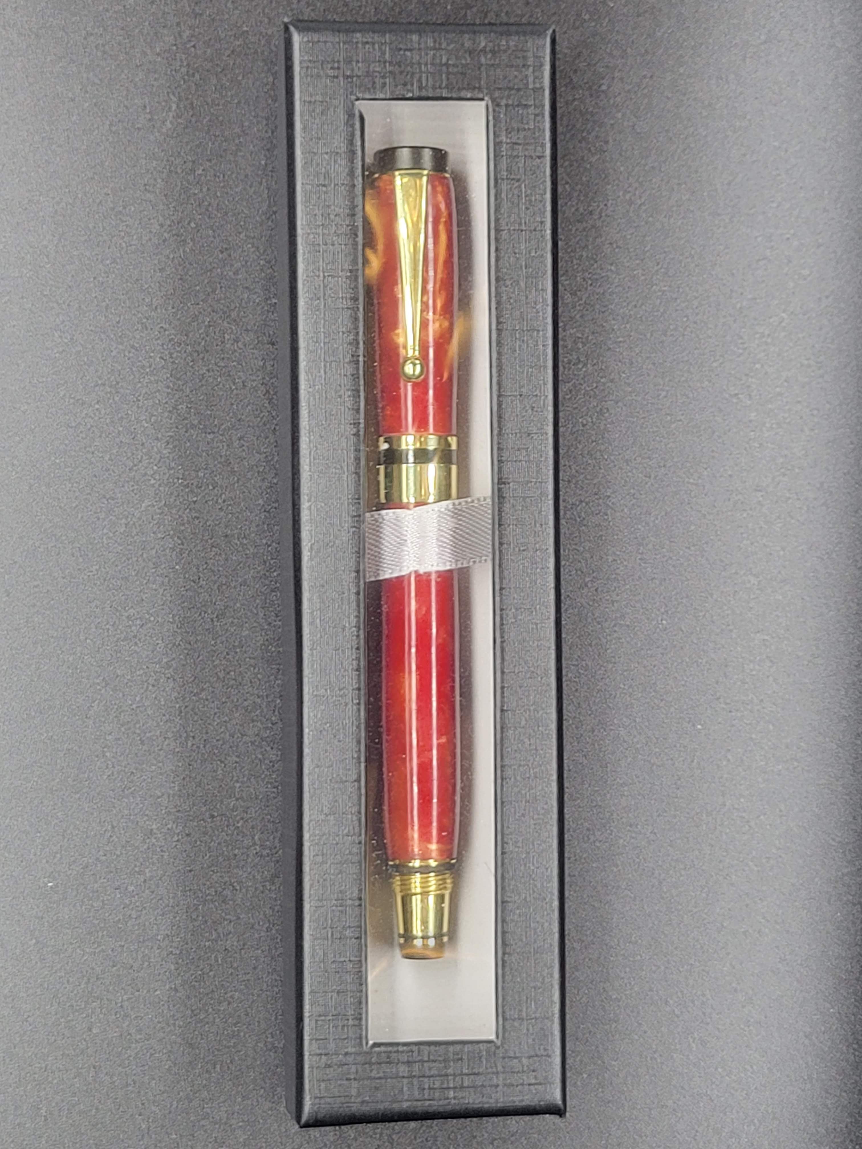 Classic Elite Fountain Pen - Acrylic Red and Gold Swirl