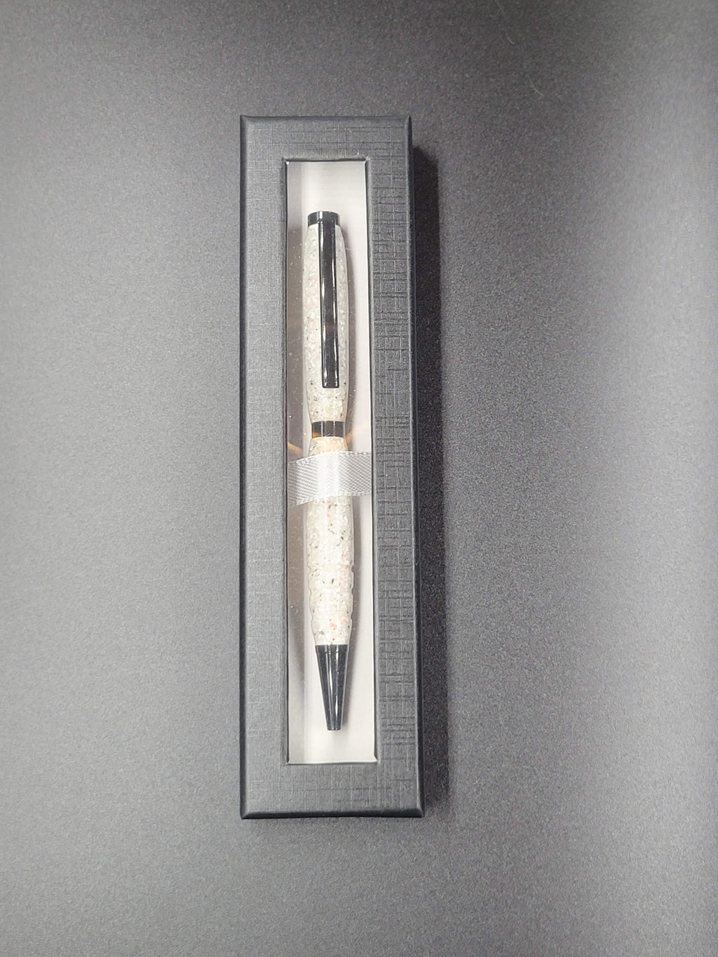 Slimline Black Chrome Pen – White Glow-in-the-Dark Acrylic (Speckled)
