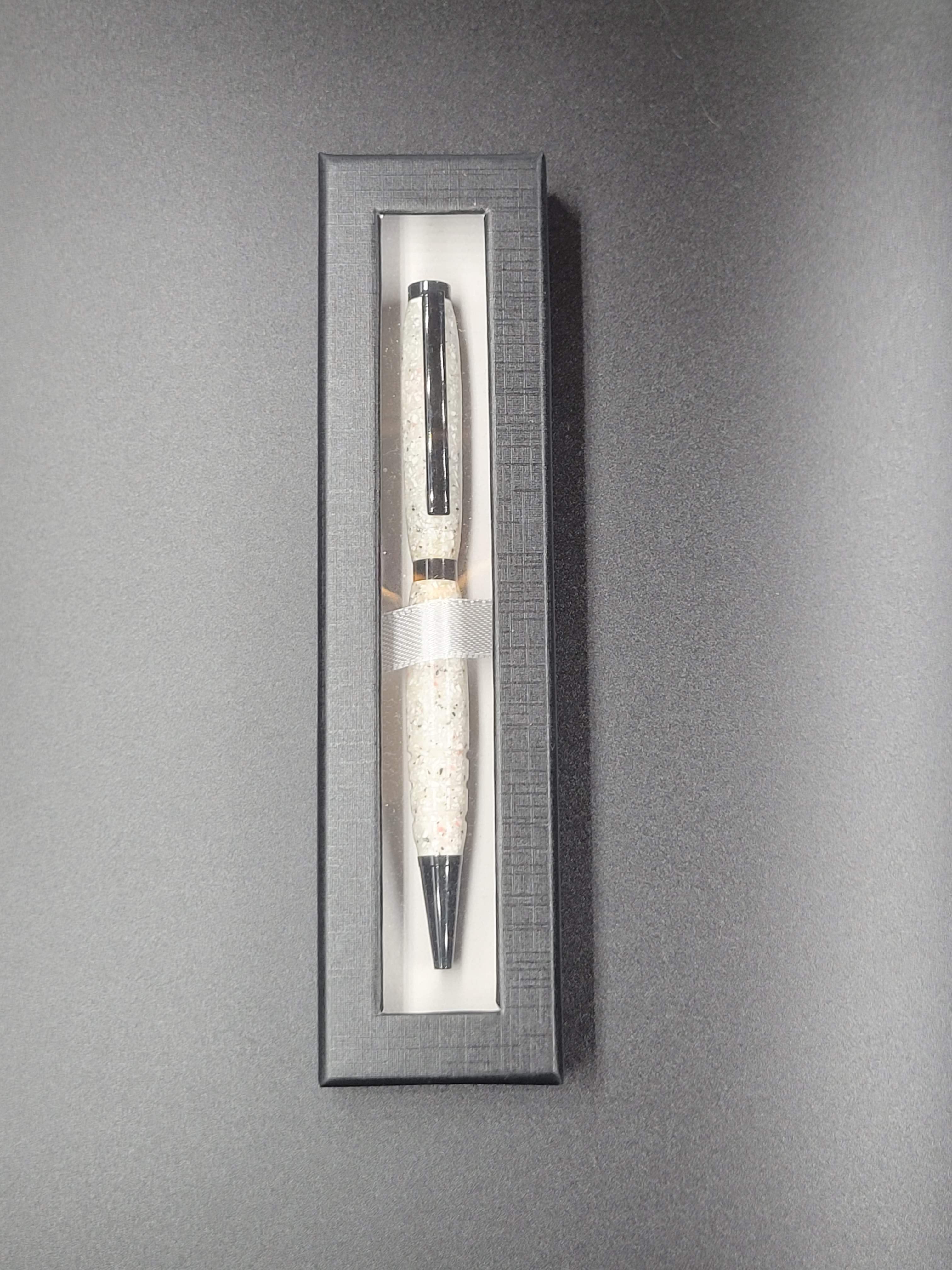 Slimline Black Chrome Pen – White Glow-in-the-Dark Acrylic (Speckled)