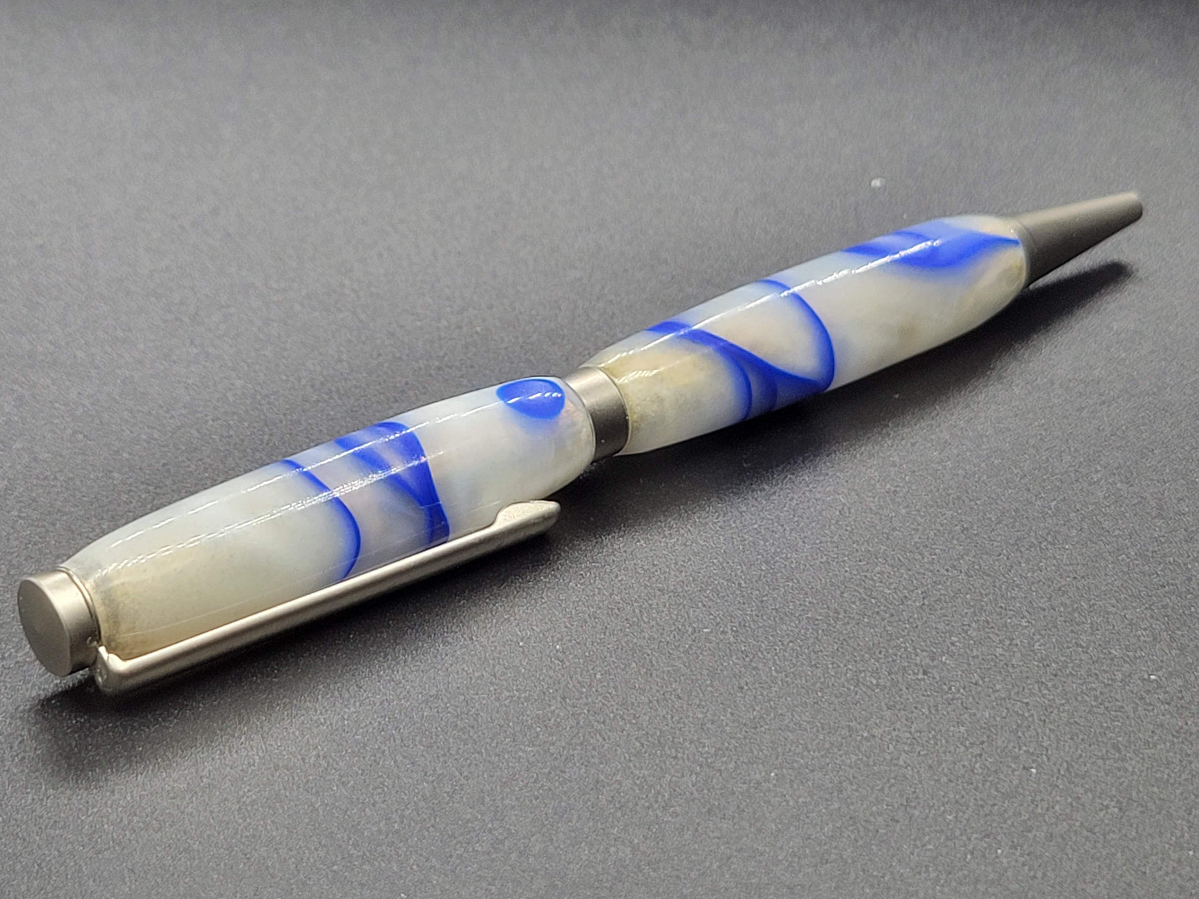 Slimline Brushed Satin Pen – Blue Swirl Acrylic