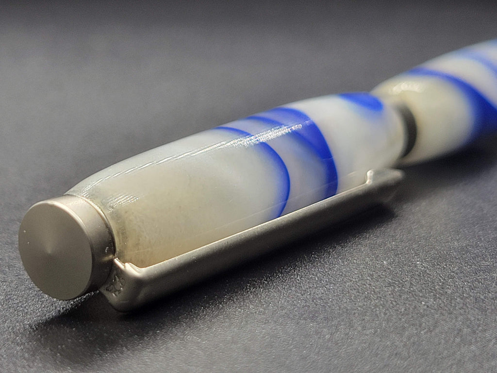 Slimline Brushed Satin Pen – Blue Swirl Acrylic