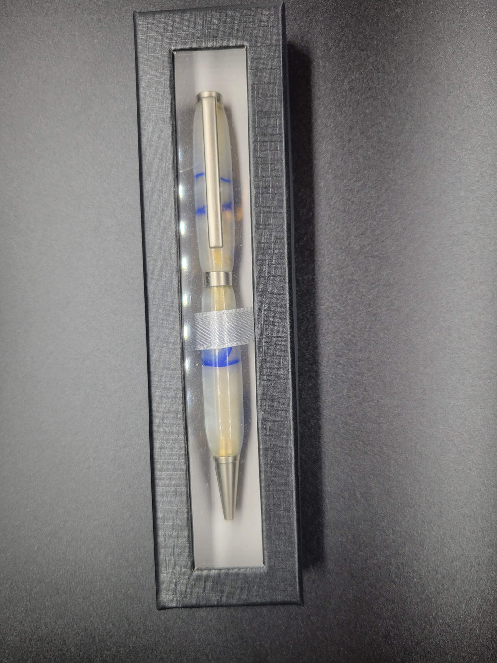 Slimline Brushed Satin Pen – Blue Swirl Acrylic