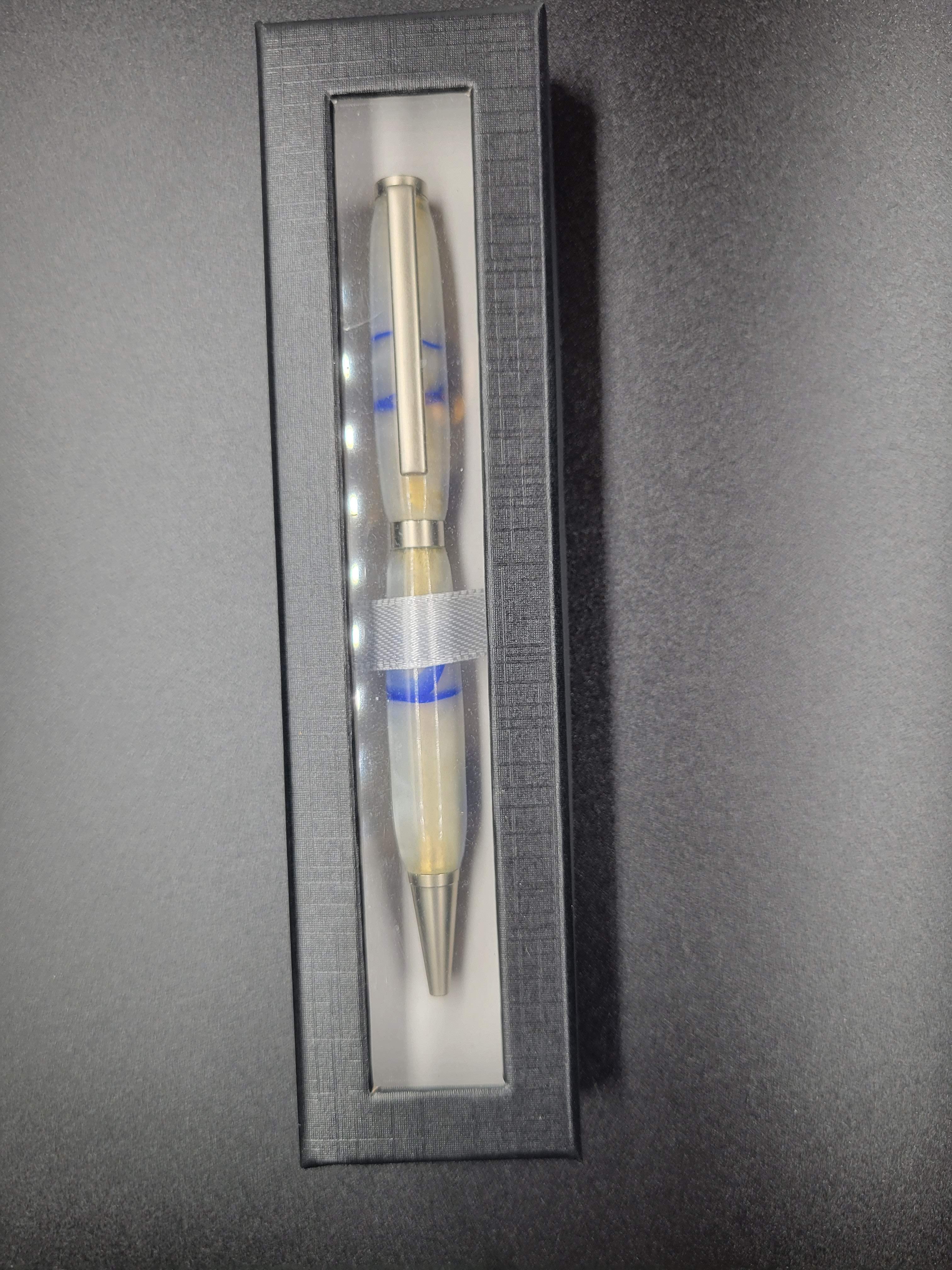 Slimline Brushed Satin Pen – Blue Swirl Acrylic