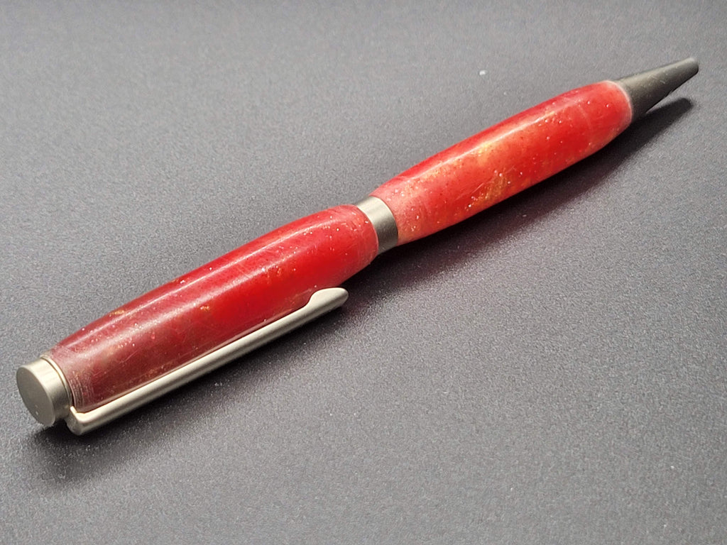 Slimline Brushed Satin Pen – Red-Gold Glitter Acrylic