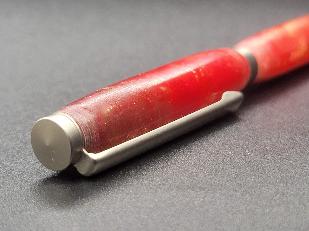 Slimline Brushed Satin Pen – Red-Gold Glitter Acrylic