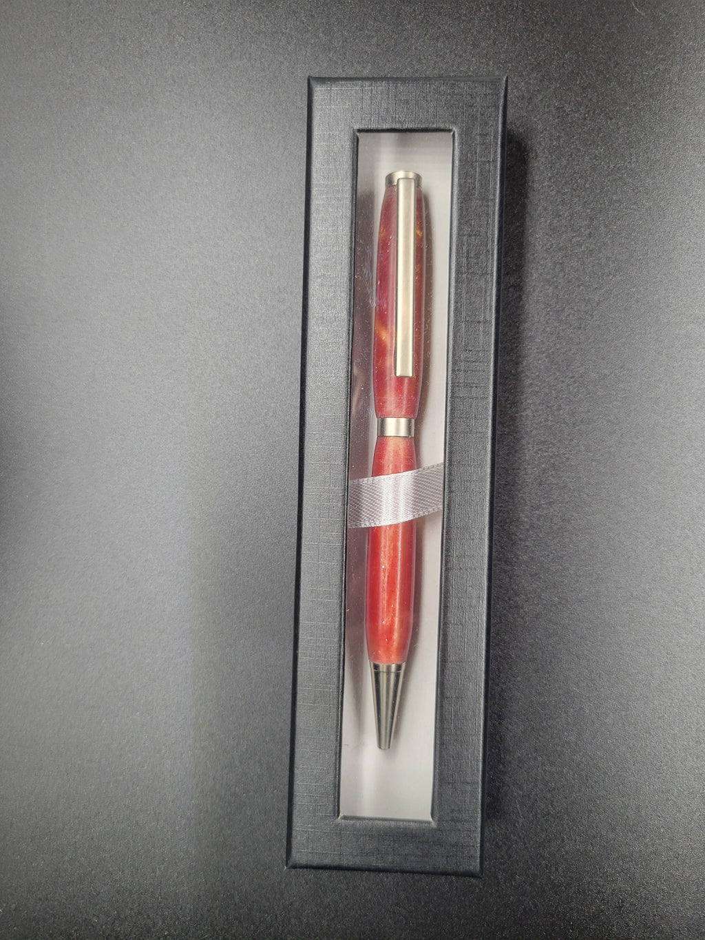 Slimline Brushed Satin Pen – Red-Gold Glitter Acrylic