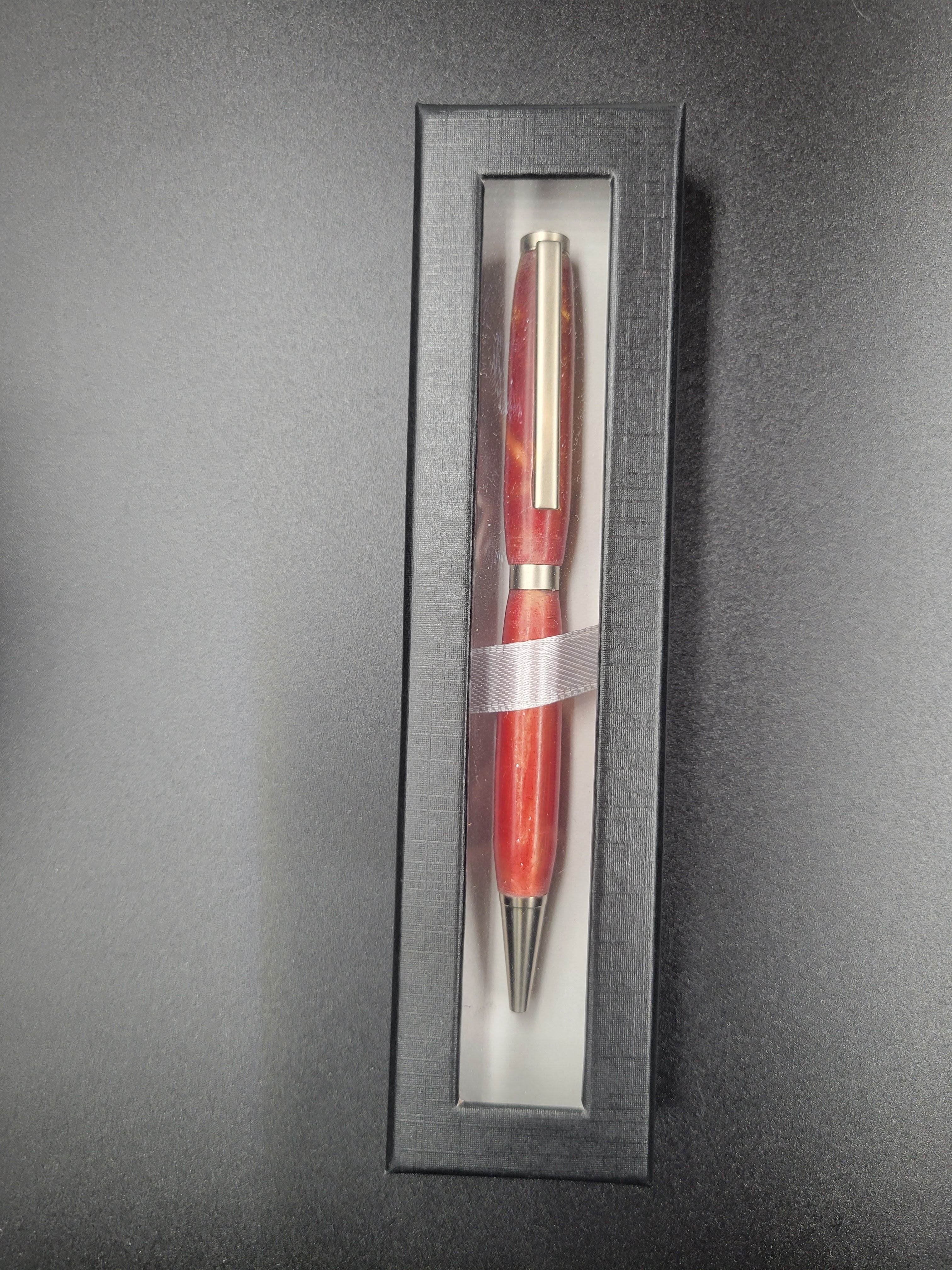 Slimline Brushed Satin Pen – Red-Gold Glitter Acrylic