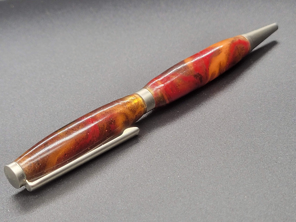 Slimline Brushed Satin Pen – Red Swirl Acrylic