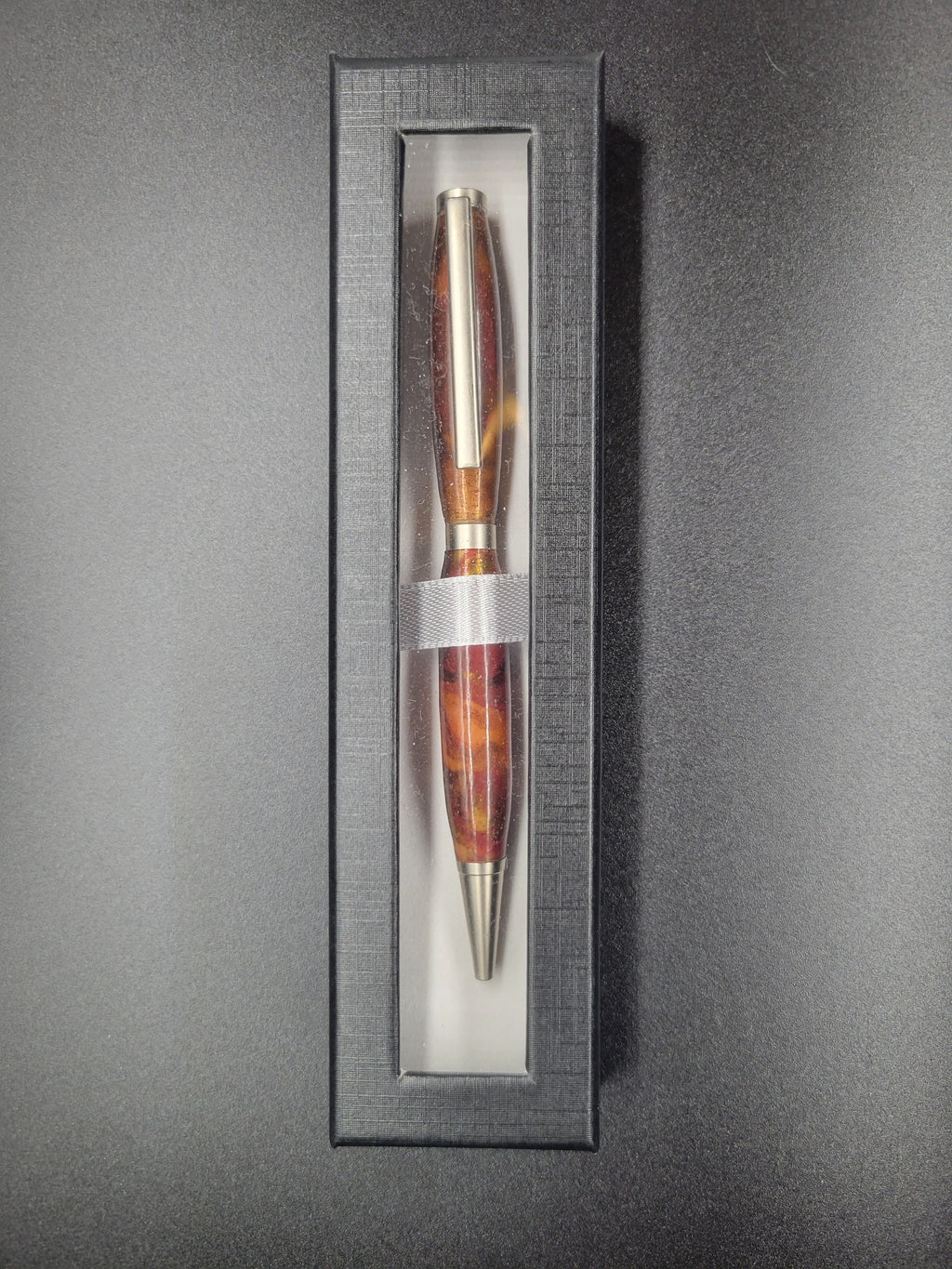 Slimline Brushed Satin Pen – Red Swirl Acrylic