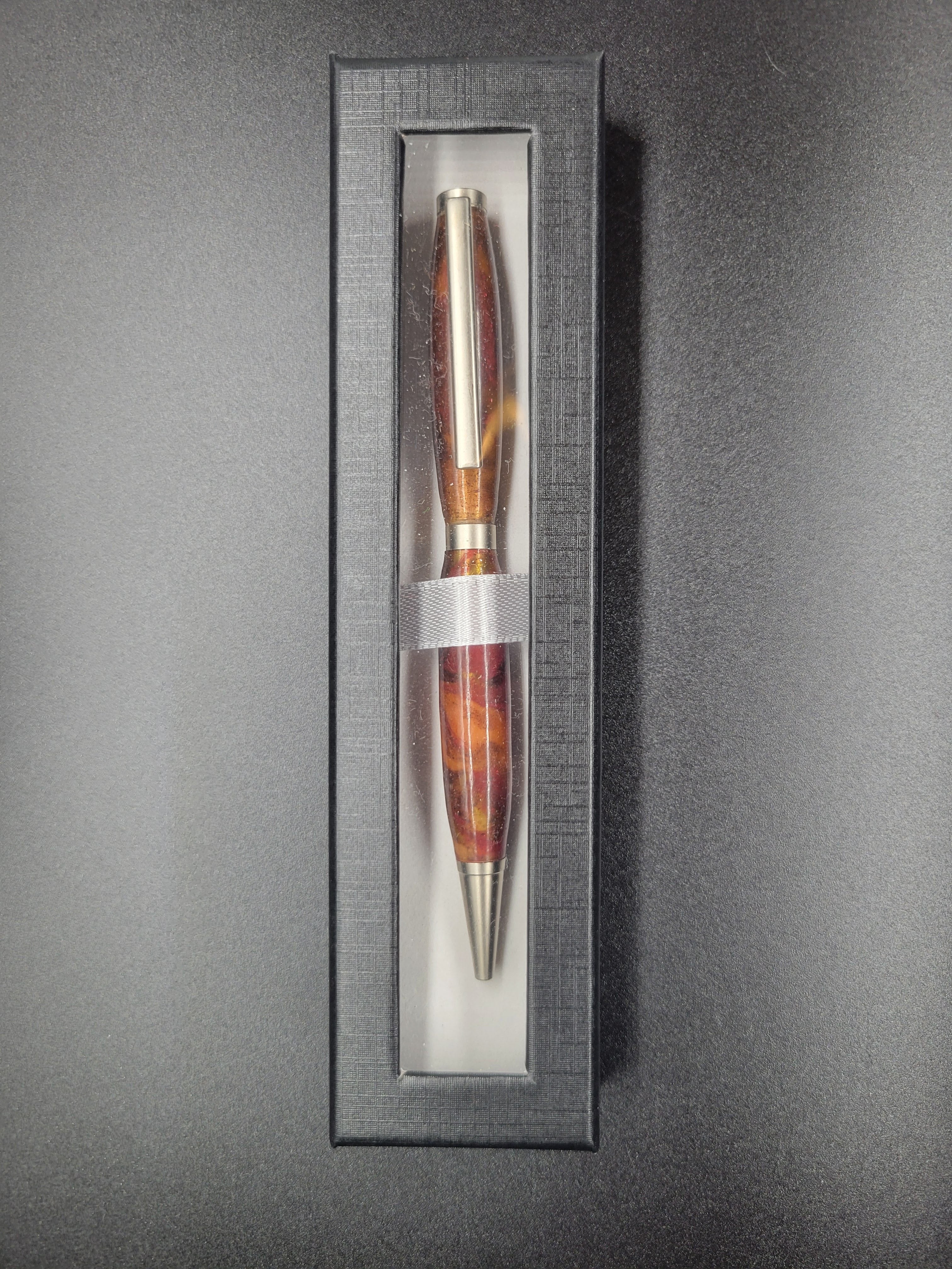 Slimline Brushed Satin Pen – Red Swirl Acrylic