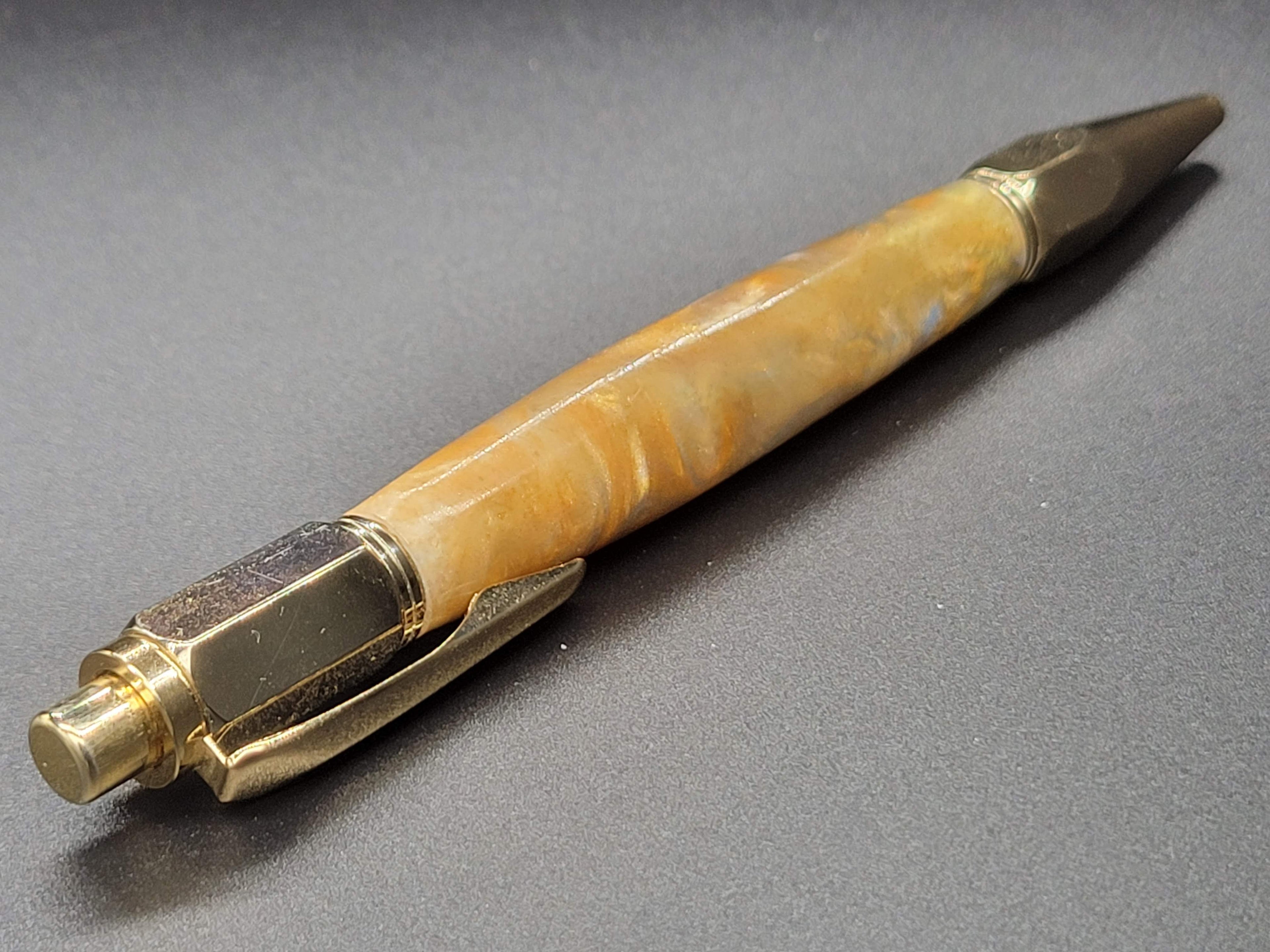 Vertex Gold Pen - Gold and Blue Swirl Acrylic