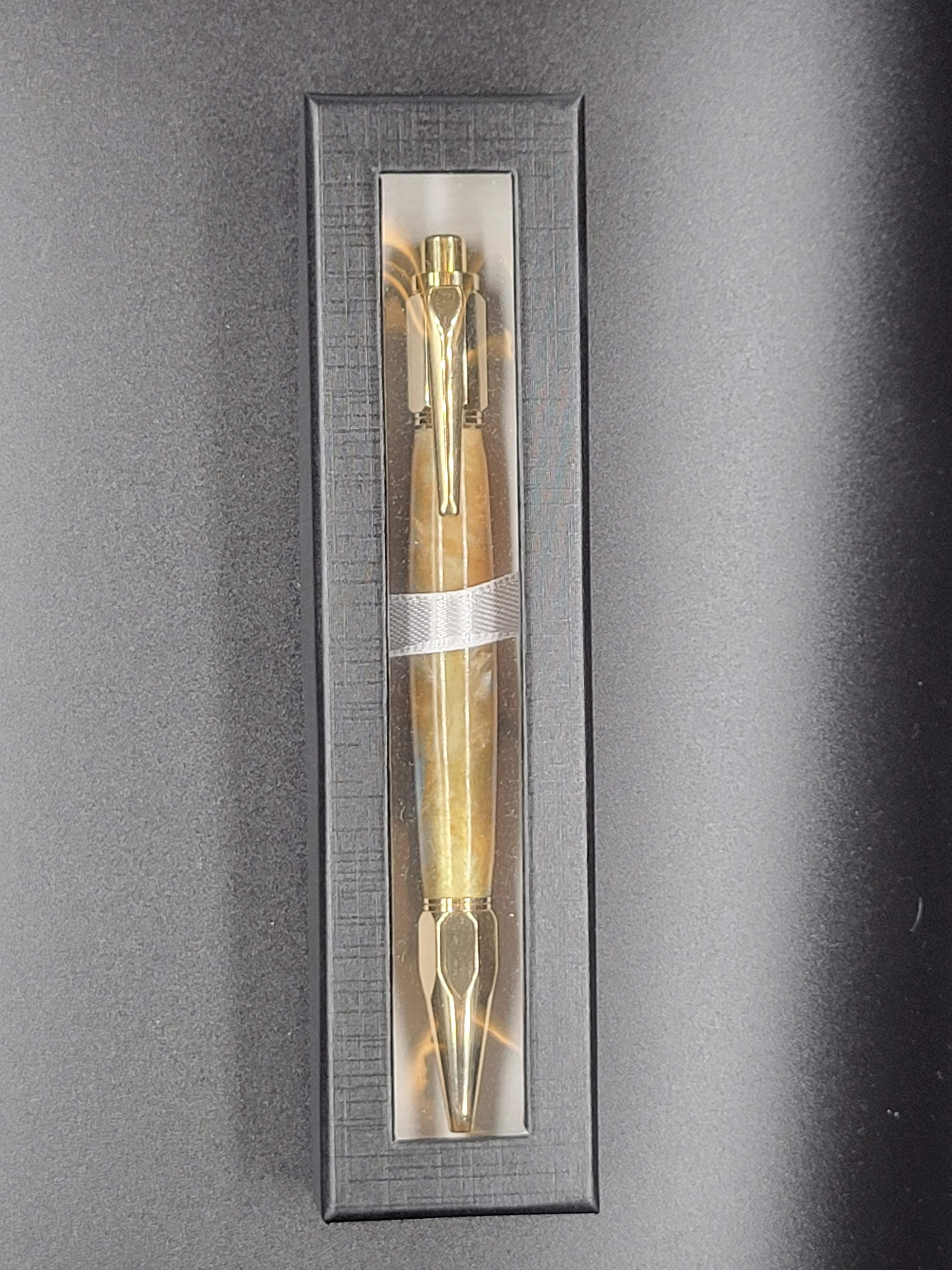 Vertex Gold Pen - Gold and Blue Swirl Acrylic