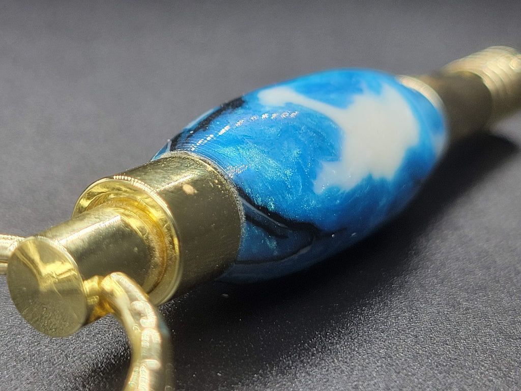 Whistle Key Ring Gold – White and Blue Swirl Acrylic
