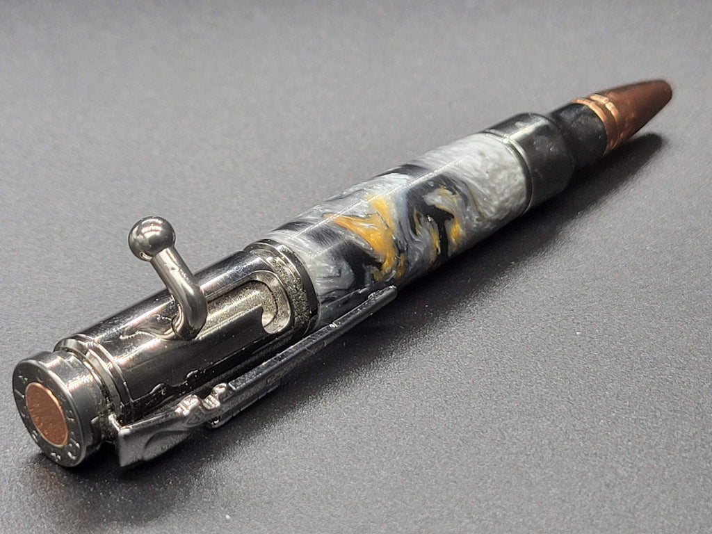 Bolt Action Mini .30 Caliber, Gun Metal - Acrylic – Gold, Silver & Black Swirl