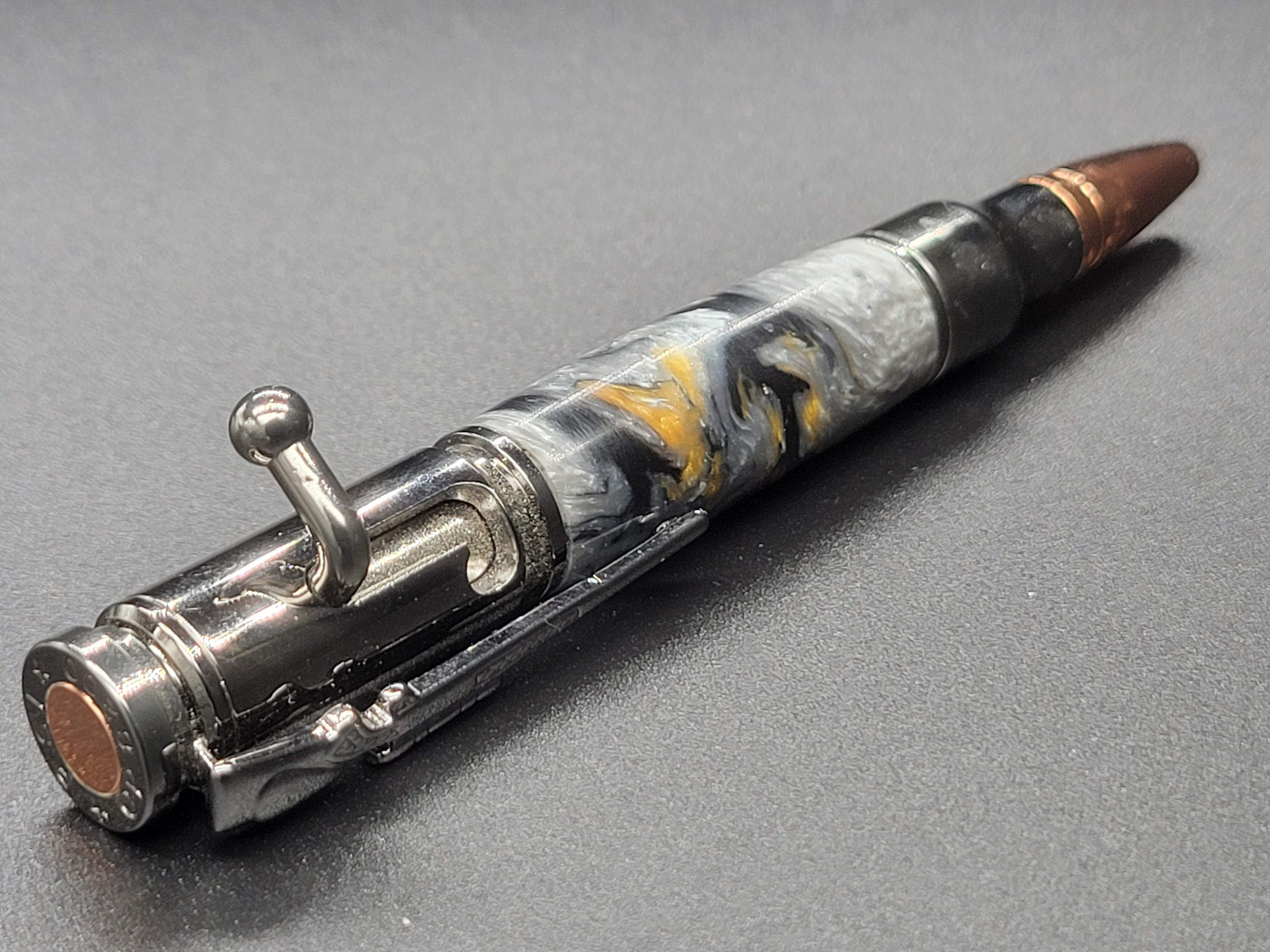 Bolt Action Mini .30 Caliber, Gun Metal - Acrylic – Gold, Silver & Black Swirl